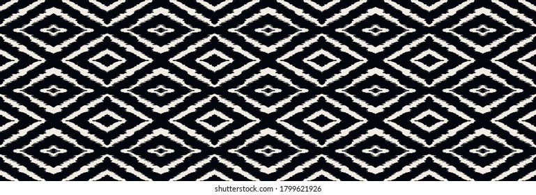 Ikat geometric folklore ornament with diamonds. Tribal ethnic vector texture. Seamless striped pattern in Aztec style. Folk embroidery. Indian, Scandinavian, Gypsy, Mexican, African rug.