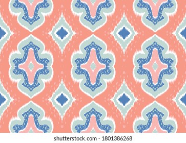 Ikat geometric folklore ornament with diamonds. Damask rug. Tribal ethnic vector texture. Persian geo print. Seamless pattern in Aztec style. Folk embroidery. Gypsy, Mexican, African print. 