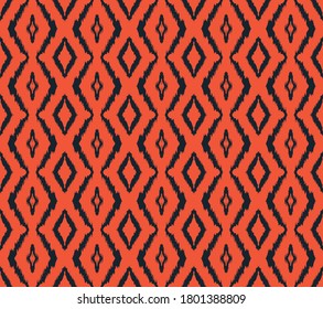 Ikat geometric folklore ornament with diamonds. Tribal ethnic vector texture. Seamless striped pattern in Aztec style. Folk embroidery. Indian, Scandinavian, Gypsy, Mexican, African rug.