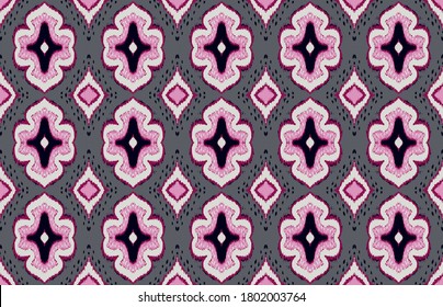 Ikat geometric folklore ornament with diamonds. Damask rug. Tribal ethnic vector texture. Persian geo print. Seamless pattern in Aztec style. Folk embroidery. Gypsy, Mexican, African print. 