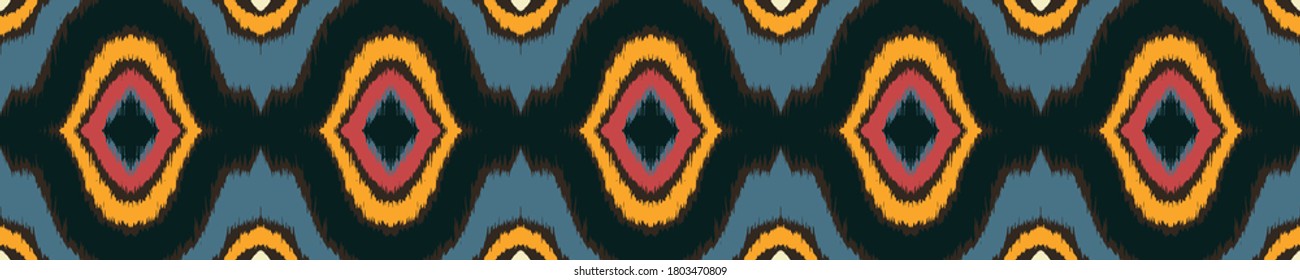 Ikat geometric folklore ornament with diamonds. Tribal ethnic vector texture. Seamless striped pattern in Aztec style. Folk embroidery. Indian, Scandinavian, Gypsy, Mexican, African rug. 