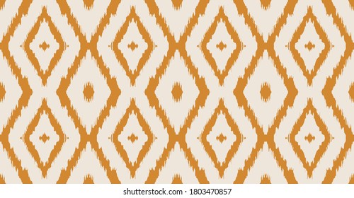 Ikat geometric folklore ornament with diamonds. Tribal ethnic vector texture. Seamless striped pattern in Aztec style. Folk embroidery. Indian, Scandinavian, Gypsy, Mexican, African rug.