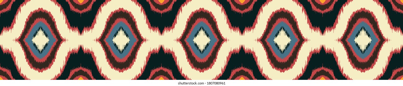 Ikat geometric folklore ornament with diamonds. Tribal ethnic vector texture. Seamless striped pattern in Aztec style. Folk embroidery. Indian, Scandinavian, Gypsy, Mexican, African rug. 