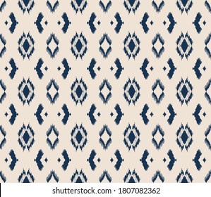 Ikat geometric folklore ornament with diamonds. Tribal ethnic vector texture. Seamless striped pattern in Aztec style. Folk embroidery. Indian, Scandinavian, Gypsy, Mexican, African rug.