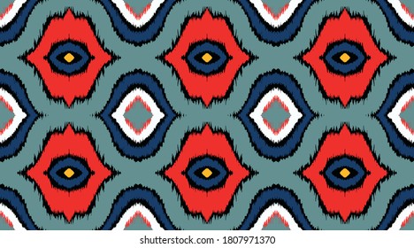 Ikat geometric folklore ornament with diamonds. Tribal ethnic vector texture. Seamless striped pattern in Aztec style. Folk embroidery. Indian, Scandinavian, Gypsy, Mexican, African rug. 