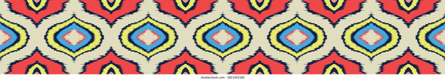 Ikat geometric folklore ornament with diamonds. Tribal ethnic vector texture. Seamless striped pattern in Aztec style. Folk embroidery. Indian, Scandinavian, Gypsy, Mexican, African rug. 