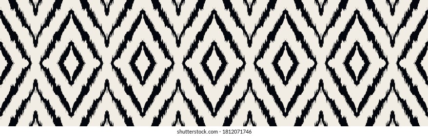 Ikat geometric folklore ornament with diamonds. Tribal ethnic vector texture. Seamless striped pattern in Aztec style. Folk embroidery. Indian, Scandinavian, Gypsy, Mexican, African rug.