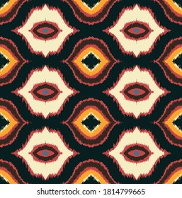 Ikat geometric folklore ornament with diamonds. Tribal ethnic vector texture. Seamless striped pattern in Aztec style. Folk embroidery. Indian, Scandinavian, Gypsy, Mexican, African rug. 