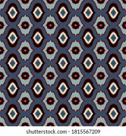 Ikat geometric folklore ornament with diamonds. Tribal ethnic vector texture. Seamless striped pattern in Aztec style. Folk embroidery. Indian, Scandinavian, Gypsy, Mexican, African rug. 