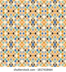 Ikat geometric folklore ornament with diamonds. Tribal ethnic vector texture. Seamless striped pattern in Aztec style. Folk embroidery. Indian, Scandinavian, Gypsy, Mexican, African rug.