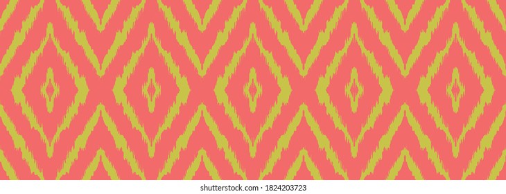 Ikat geometric folklore ornament with diamonds. Tribal ethnic vector texture. Seamless striped pattern in Aztec style. Folk embroidery. Indian, Scandinavian, Gypsy, Mexican, African rug.