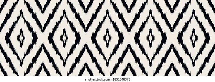 Ikat geometric folklore ornament with diamonds. Tribal ethnic vector texture. Seamless striped pattern in Aztec style. Folk embroidery. Indian, Scandinavian, Gypsy, Mexican, African rug.