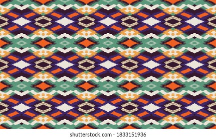 Ikat geometric folklore ornament with diamonds. Tribal ethnic vector texture. Seamless striped pattern in Aztec style. Folk embroidery. Indian, Scandinavian, Gypsy, Mexican, African rug.