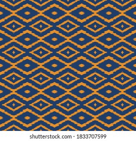 Ikat geometric folklore ornament with diamonds. Tribal ethnic vector texture. Seamless striped pattern in Aztec style. Folk embroidery. Indian, Scandinavian, Gypsy, Mexican, African rug.