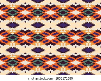 Ikat geometric folklore ornament with diamonds. Tribal ethnic vector texture. Seamless striped pattern in Aztec style. Folk embroidery. Indian, Scandinavian, Gypsy, Mexican, African rug.