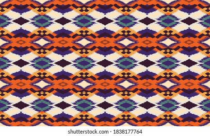 Ikat geometric folklore ornament with diamonds. Tribal ethnic vector texture. Seamless striped pattern in Aztec style. Folk embroidery. Indian, Scandinavian, Gypsy, Mexican, African rug.