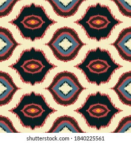 Ikat geometric folklore ornament with diamonds. Tribal ethnic vector texture. Seamless striped pattern in Aztec style. Folk embroidery. Indian, Scandinavian, Gypsy, Mexican, African rug. 