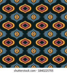 Ikat geometric folklore ornament with diamonds. Tribal ethnic vector texture. Seamless striped pattern in Aztec style. Folk embroidery. Indian, Scandinavian, Gypsy, Mexican, African rug. 