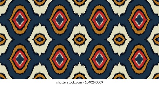 Ikat geometric folklore ornament with diamonds. Tribal ethnic vector texture. Seamless striped pattern in Aztec style. Folk embroidery. Indian, Scandinavian, Gypsy, Mexican, African rug. 