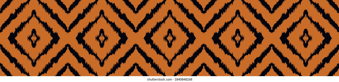 Ikat geometric folklore ornament with diamonds. Tribal ethnic vector texture. Seamless striped pattern in Aztec style. Folk embroidery. Indian, Scandinavian, Gypsy, Mexican, African rug.