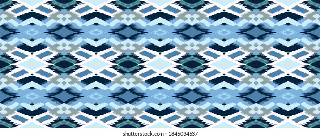 Ikat geometric folklore ornament with diamonds. Tribal ethnic vector texture. Seamless striped pattern in Aztec style. Folk embroidery. Indian, Scandinavian, Gypsy, Mexican, African rug.