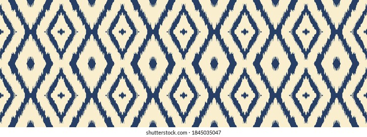 Ikat geometric folklore ornament with diamonds. Tribal ethnic vector texture. Seamless striped pattern in Aztec style. Folk embroidery. Indian, Scandinavian, Gypsy, Mexican, African rug.