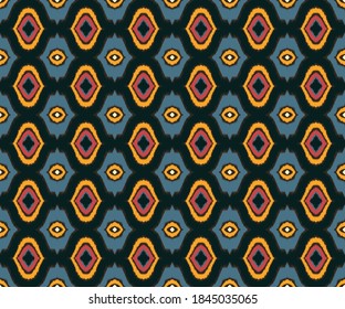 Ikat geometric folklore ornament with diamonds. Tribal ethnic vector texture. Seamless striped pattern in Aztec style. Folk embroidery. Indian, Scandinavian, Gypsy, Mexican, African rug. 