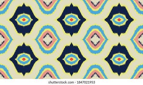 Ikat geometric folklore ornament with diamonds. Tribal ethnic vector texture. Seamless striped pattern in Aztec style. Folk embroidery. Indian, Scandinavian, Gypsy, Mexican, African rug. 