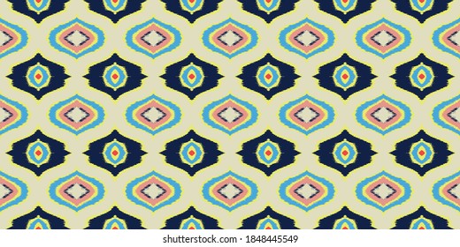 Ikat geometric folklore ornament with diamonds. Tribal ethnic vector texture. Seamless striped pattern in Aztec style. Folk embroidery. Indian, Scandinavian, Gypsy, Mexican, African rug. 
