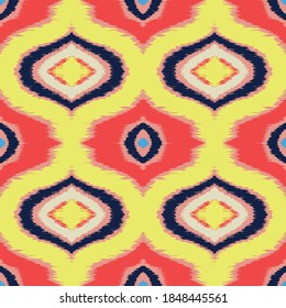 Ikat geometric folklore ornament with diamonds. Tribal ethnic vector texture. Seamless striped pattern in Aztec style. Folk embroidery. Indian, Scandinavian, Gypsy, Mexican, African rug. 