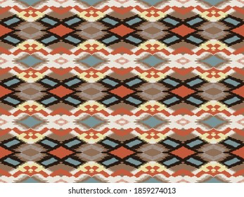 Ikat geometric folklore ornament with diamonds. Tribal ethnic vector texture. Seamless striped pattern in Aztec style. Folk embroidery. Indian, Scandinavian, Gypsy, Mexican, African rug.