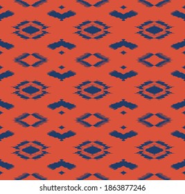 Ikat geometric folklore ornament with diamonds. Tribal ethnic vector texture. Seamless striped pattern in Aztec style. Folk embroidery. Indian, Scandinavian, Gypsy, Mexican, African rug.