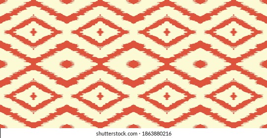 Ikat geometric folklore ornament with diamonds. Tribal ethnic vector texture. Seamless striped pattern in Aztec style. Folk embroidery. Indian, Scandinavian, Gypsy, Mexican, African rug.