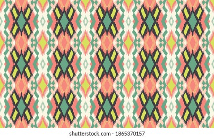 Ikat geometric folklore ornament with diamonds. Tribal ethnic vector texture. Seamless striped pattern in Aztec style. Folk embroidery. Indian, Scandinavian, Gypsy, Mexican, African rug.