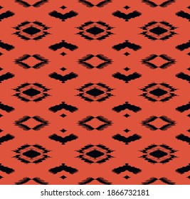 Ikat geometric folklore ornament with diamonds. Tribal ethnic vector texture. Seamless striped pattern in Aztec style. Folk embroidery. Indian, Scandinavian, Gypsy, Mexican, African rug.