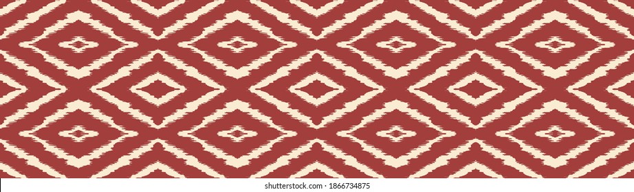 Ikat geometric folklore ornament with diamonds. Tribal ethnic vector texture. Seamless striped pattern in Aztec style. Folk embroidery. Indian, Scandinavian, Gypsy, Mexican, African rug.