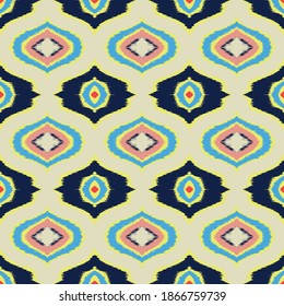 Ikat geometric folklore ornament with diamonds. Tribal ethnic vector texture. Seamless striped pattern in Aztec style. Folk embroidery. Indian, Scandinavian, Gypsy, Mexican, African rug. 