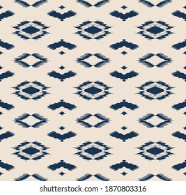 Ikat geometric folklore ornament with diamonds. Tribal ethnic vector texture. Seamless striped pattern in Aztec style. Folk embroidery. Indian, Scandinavian, Gypsy, Mexican, African rug.