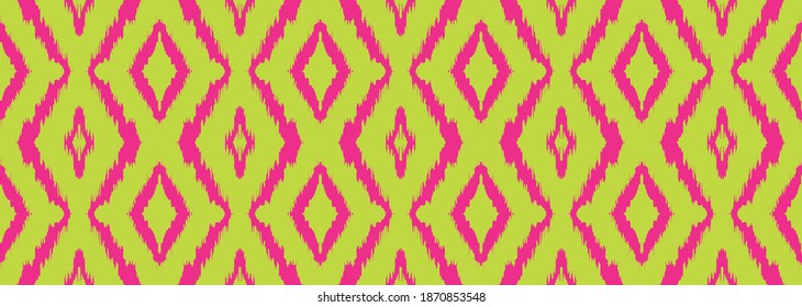 Ikat geometric folklore ornament with diamonds. Tribal ethnic vector texture. Seamless striped pattern in Aztec style. Folk embroidery. Indian, Scandinavian, Gypsy, Mexican, African rug.