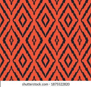 Ikat geometric folklore ornament with diamonds. Tribal ethnic vector texture. Seamless striped pattern in Aztec style. Folk embroidery. Indian, Scandinavian, Gypsy, Mexican, African rug.