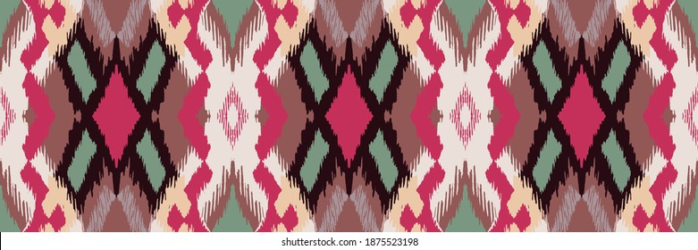 Ikat geometric folklore ornament with diamonds. Tribal ethnic vector texture. Seamless striped pattern in Aztec style. Folk embroidery. Indian, Scandinavian, Gypsy, Mexican, African rug.