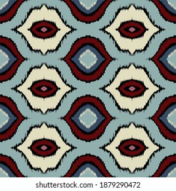 Ikat geometric folklore ornament with diamonds. Tribal ethnic vector texture. Seamless striped pattern in Aztec style. Folk embroidery. Indian, Scandinavian, Gypsy, Mexican, African rug. 