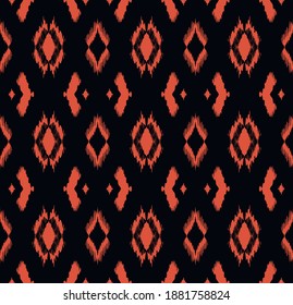 Ikat geometric folklore ornament with diamonds. Tribal ethnic vector texture. Seamless striped pattern in Aztec style. Folk embroidery. Indian, Scandinavian, Gypsy, Mexican, African rug.