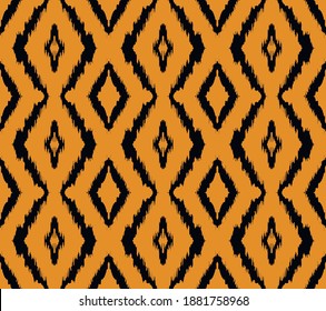 Ikat geometric folklore ornament with diamonds. Tribal ethnic vector texture. Seamless striped pattern in Aztec style. Folk embroidery. Indian, Scandinavian, Gypsy, Mexican, African rug.