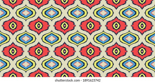 Ikat geometric folklore ornament with diamonds. Tribal ethnic vector texture. Seamless striped pattern in Aztec style. Folk embroidery. Indian, Scandinavian, Gypsy, Mexican, African rug. 