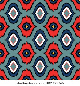 Ikat geometric folklore ornament with diamonds. Tribal ethnic vector texture. Seamless striped pattern in Aztec style. Folk embroidery. Indian, Scandinavian, Gypsy, Mexican, African rug. 