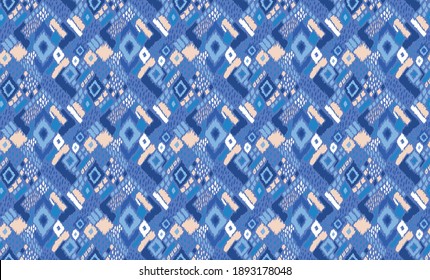 Ikat geometric folklore ornament with diamonds. Tribal ethnic vector texture. Seamless striped pattern in Aztec style. Folk embroidery. Indian, Scandinavian, Gypsy, Mexican, African rug. 
