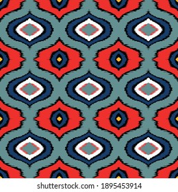 Ikat geometric folklore ornament with diamonds. Tribal ethnic vector texture. Seamless striped pattern in Aztec style. Folk embroidery. Indian, Scandinavian, Gypsy, Mexican, African rug. 