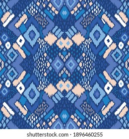 Ikat geometric folklore ornament with diamonds. Tribal ethnic vector texture. Seamless striped pattern in Aztec style. Folk embroidery. Indian, Scandinavian, Gypsy, Mexican, African rug. 