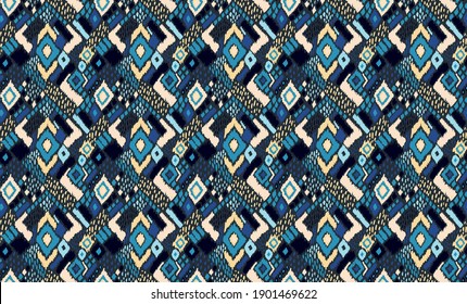 Ikat geometric folklore ornament with diamonds. Tribal ethnic vector texture. Seamless striped pattern in Aztec style. Folk embroidery. Indian, Scandinavian, Gypsy, Mexican, African rug. 